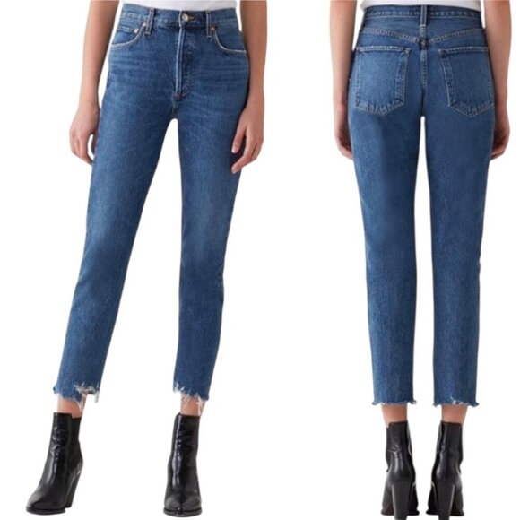 Agolde Riley High Rise Straight Leg Crop Jeans Size 27 In Veto Faded Distressed - Picture 13 of 13